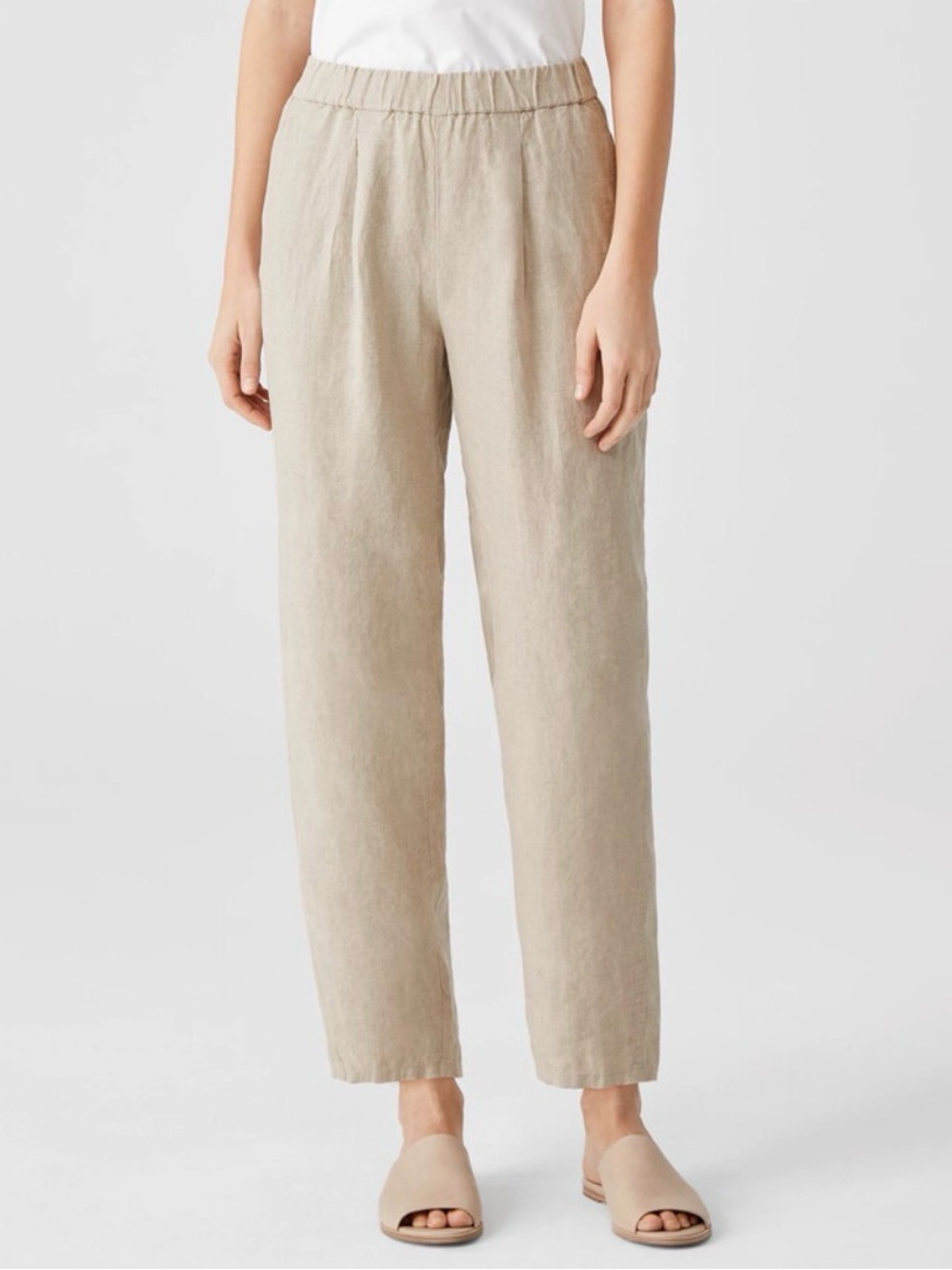 EILEEN FISHER Organic Linen Lantern Pants Petite Medium Natural Pull-On EUC - Picture 1 of 9